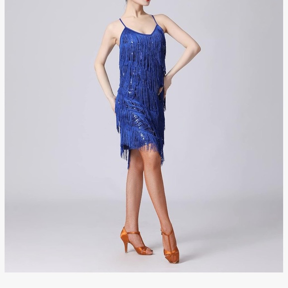 Women Salsa Latin Dance Dress Sequin Tassel Fringe Flapper Dress 1920s - Picture 5 of 8